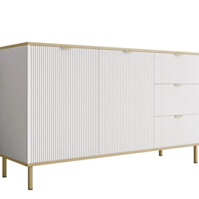 Široká komoda se šuplíky a dvířky PULLMAN - zlatá / bílá