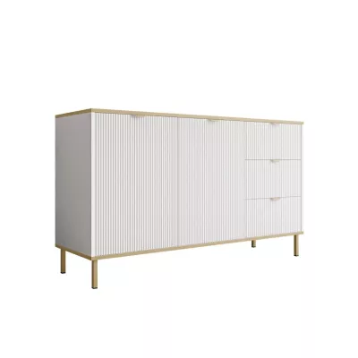 Široká komoda se šuplíky a dvířky PULLMAN - zlatá / bílá