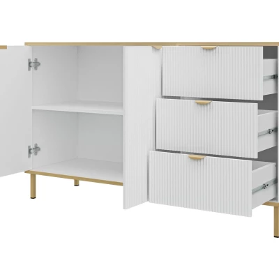 Široká komoda se šuplíky a dvířky PULLMAN - zlatá / bílá