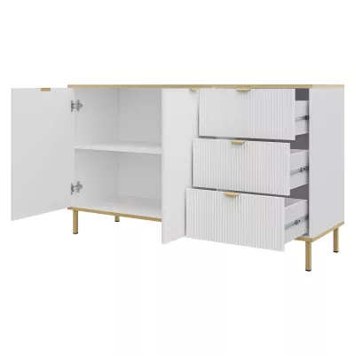 Široká komoda se šuplíky a dvířky PULLMAN - zlatá / bílá