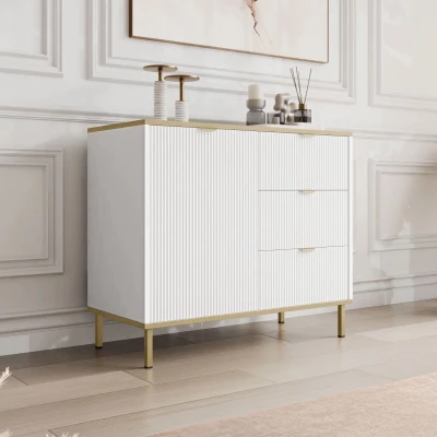 Komoda se šuplíky a dvířky PULLMAN - zlatá / bílá