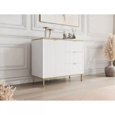 Komoda se šuplíky a dvířky PULLMAN - zlatá / bílá