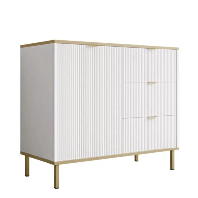 Komoda se šuplíky a dvířky PULLMAN - zlatá / bílá