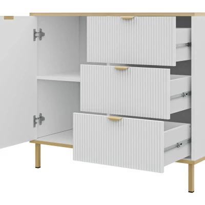 Komoda se šuplíky a dvířky PULLMAN - zlatá / bílá