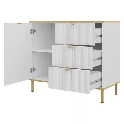 Komoda se šuplíky a dvířky PULLMAN - zlatá / bílá