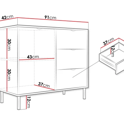 Komoda se šuplíky a dvířky PULLMAN - zlatá / bílá