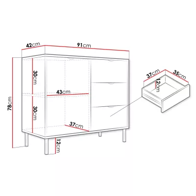 Komoda se šuplíky a dvířky PULLMAN - zlatá / bílá