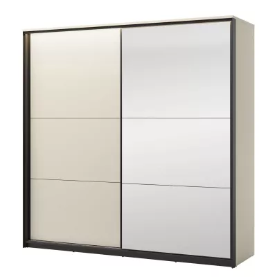 Široká zrcadlová šatní skříň 220 cm REDMOND - písková béžová / černá + LED osvětlení ZDARMA