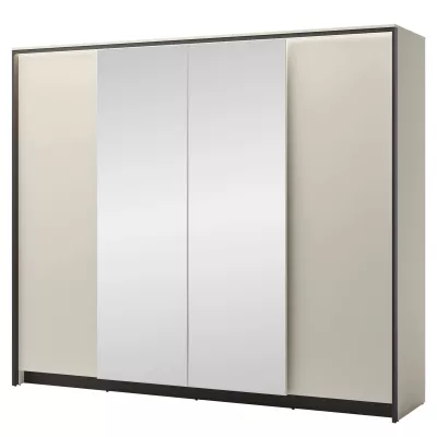Velká zrcadlová šatní skříň 251 cm REDMOND - písková béžová / černá + LED osvětlení ZDARMA