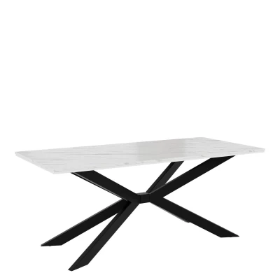 Designový jídelní stůl 190x90 LYNNWOOD - mramor bílý / lesklý bílý / černý