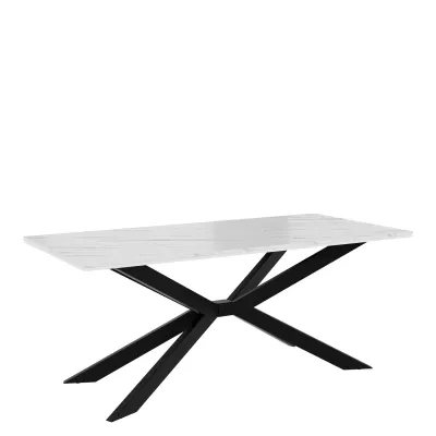 Designový jídelní stůl 190x90 LYNNWOOD - mramor bílý / lesklý bílý / černý