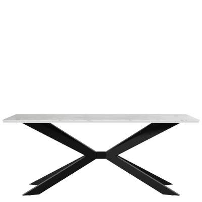 Designový jídelní stůl 190x90 LYNNWOOD - mramor bílý / lesklý bílý / černý