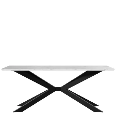 Designový jídelní stůl 190x90 LYNNWOOD - mramor bílý / lesklý bílý / černý