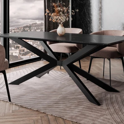 Designový jídelní stůl 190x90 LYNNWOOD - mramor black royal / lesklý černý / černý