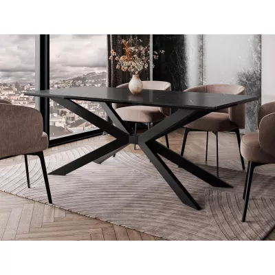 Designový jídelní stůl 190x90 LYNNWOOD - mramor black royal / lesklý černý / černý