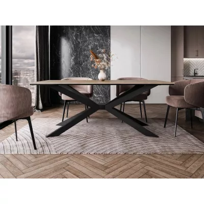 Designový jídelní stůl 190x90 LYNNWOOD - dub wotan / černý