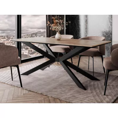 Designový jídelní stůl 190x90 LYNNWOOD - dub wotan / černý