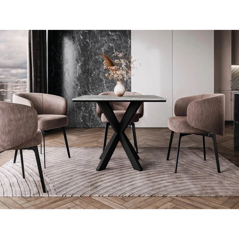 Designový jídelní stůl 90x90 MUKILTEO - beton / černý