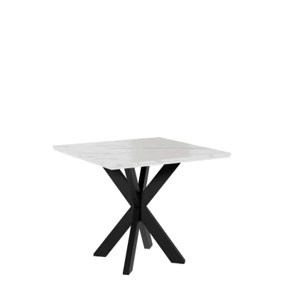 Designový jídelní stůl 90x90 MUKILTEO - mramor bílý / lesklý bílý / černý