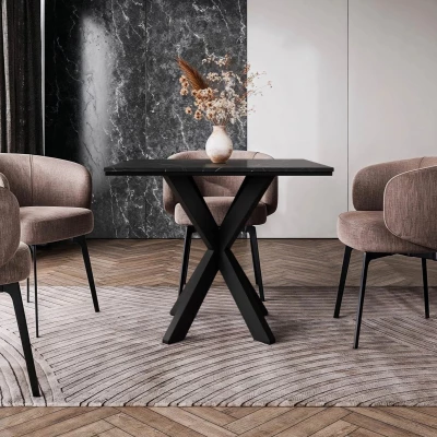 Designový jídelní stůl 90x90 MUKILTEO - mramor black royal / lesklý černý / černý