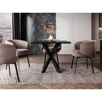 Designový jídelní stůl 90x90 MUKILTEO - mramor black royal / lesklý černý / černý