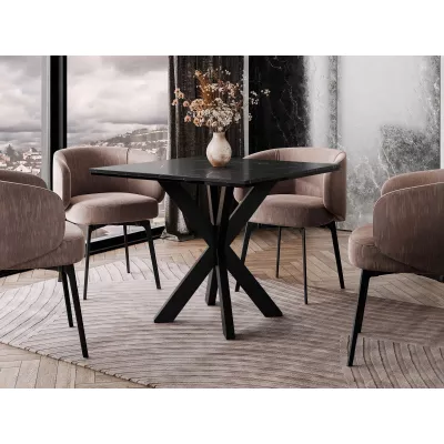 Designový jídelní stůl 90x90 MUKILTEO - mramor black royal / lesklý černý / černý