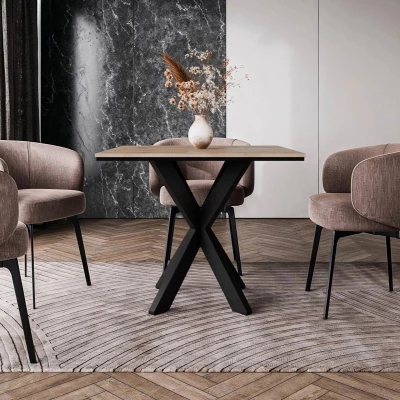 Designový jídelní stůl 90x90 MUKILTEO - dub wotan / černý