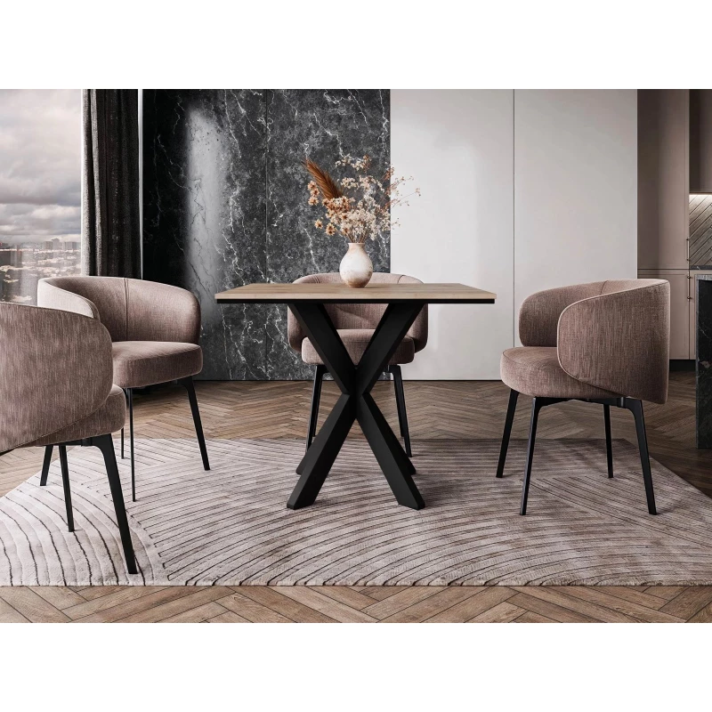 Designový jídelní stůl 90x90 MUKILTEO - dub wotan / černý