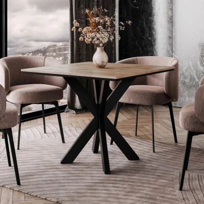 Designový jídelní stůl 90x90 MUKILTEO - dub wotan / černý