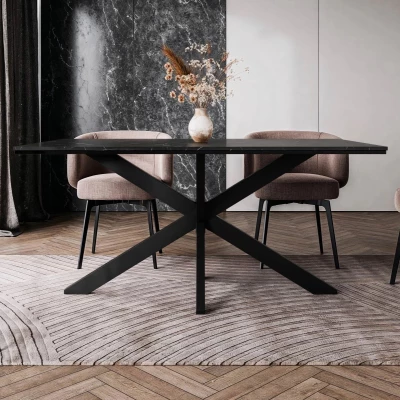 Designový jídelní stůl 160x90 SUMNER - mramor black royal / lesklý černý / černý