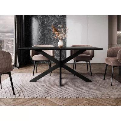 Designový jídelní stůl 160x90 SUMNER - mramor black royal / lesklý černý / černý