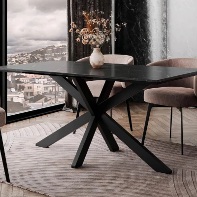 Designový jídelní stůl 160x90 SUMNER - mramor black royal / lesklý černý / černý