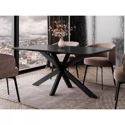 Designový jídelní stůl 160x90 SUMNER - mramor black royal / lesklý černý / černý