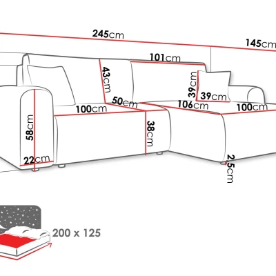 Rozkládací rohová sedačka s úložným prostorem YAKIMA - blankytná modrá