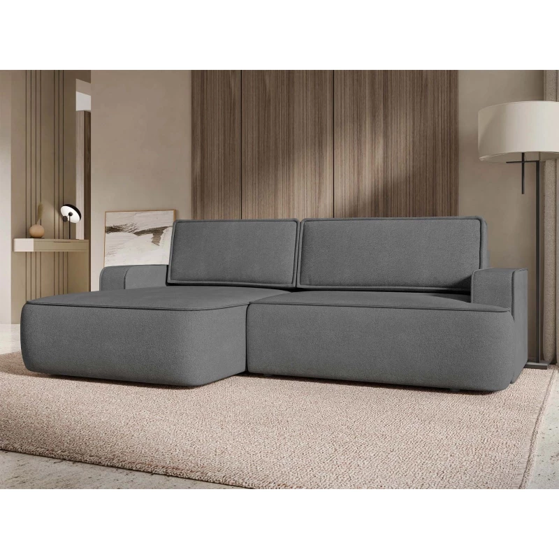 Rozkládací rohová sedačka s úložným prostorem BELLEVUE - tmavá šedá, levý roh