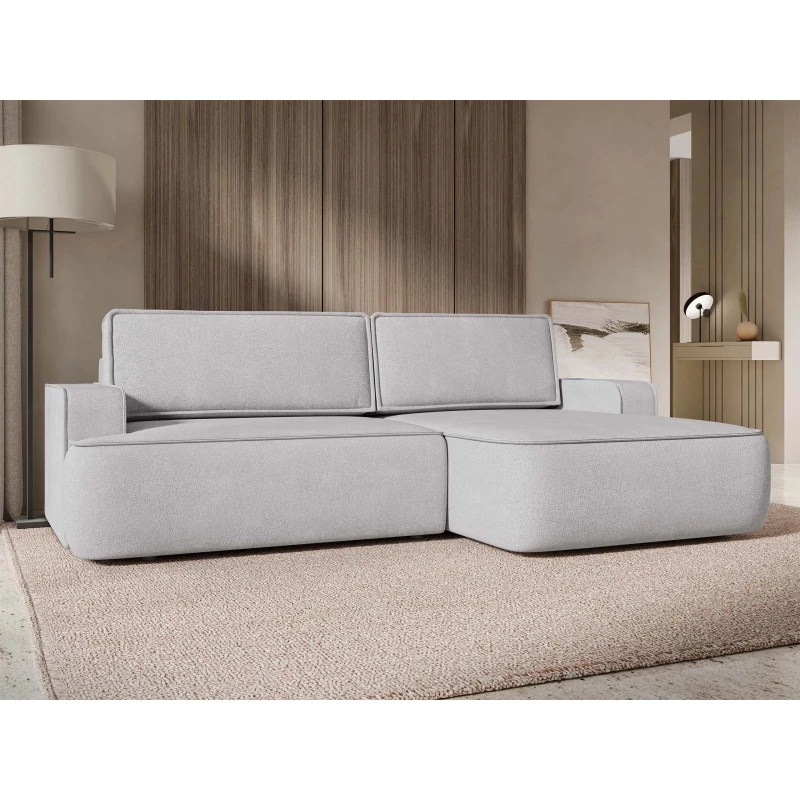 Rozkládací rohová sedačka s úložným prostorem BELLEVUE - světlá šedá, pravý roh