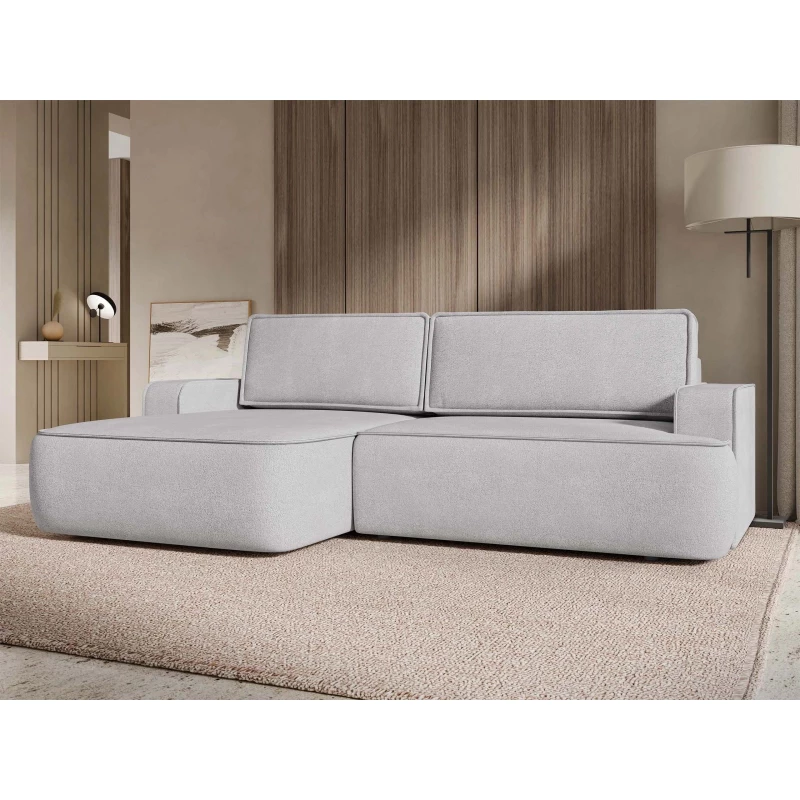 Rozkládací rohová sedačka s úložným prostorem BELLEVUE - světlá šedá, levý roh