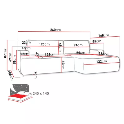 Rozkládací rohová sedačka s úložným prostorem BELLEVUE - béžovohnědá, pravý roh