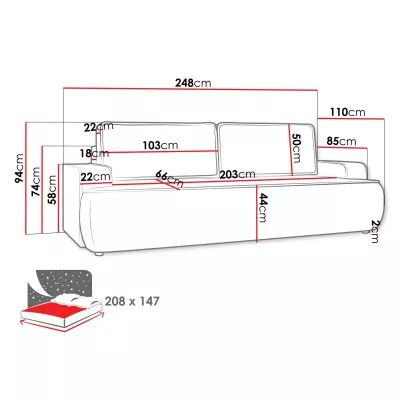 Dvoumístná pohovka s úložným prostorem BELLEVUE - světlá šedá
