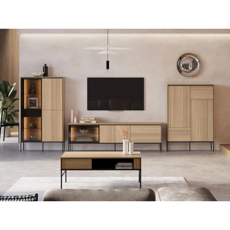 Sestava nábytku do obývacího pokoje ANACORTES - dub + LED osvětlení ZDARMA