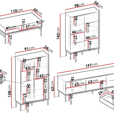 Sestava nábytku do obývacího pokoje ANACORTES - dub + LED osvětlení ZDARMA
