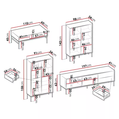 Sestava nábytku do obývacího pokoje ANACORTES - dub + LED osvětlení ZDARMA