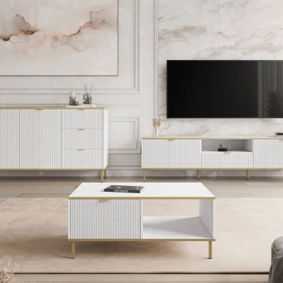 Nábytková sestava do obývacího pokoje PULLMAN - zlatá / bílá