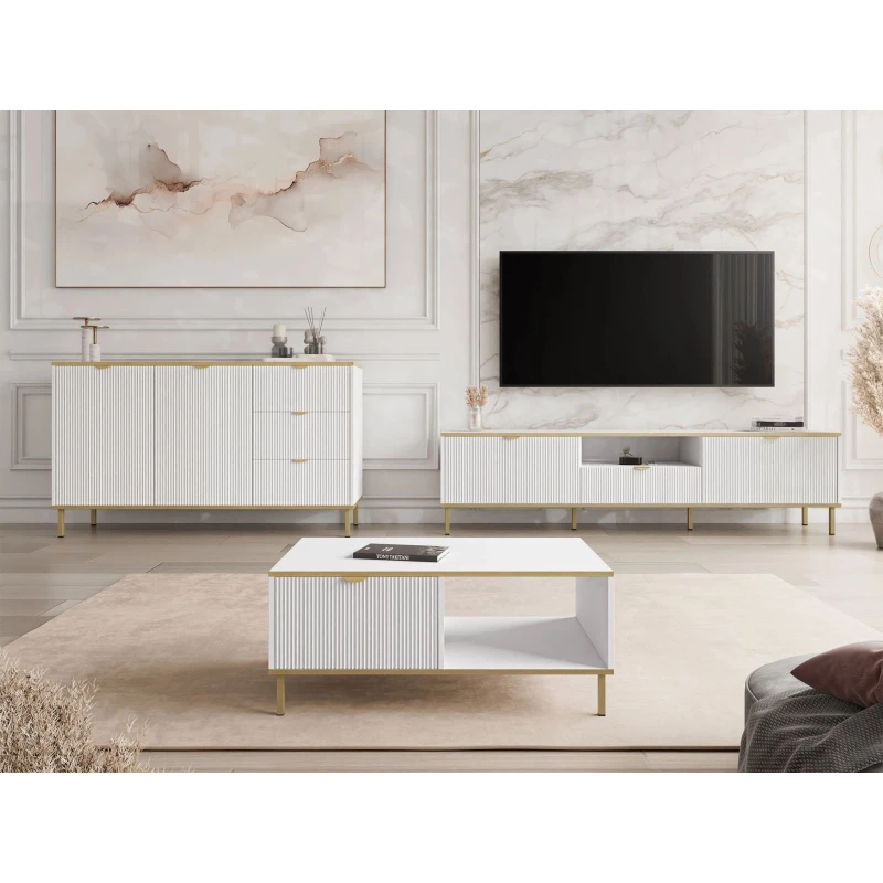 Nábytková sestava do obývacího pokoje PULLMAN - zlatá / bílá