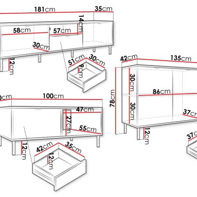 Nábytková sestava do obývacího pokoje PULLMAN - zlatá / bílá