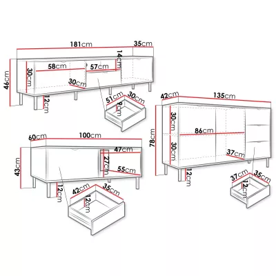 Nábytková sestava do obývacího pokoje PULLMAN - zlatá / bílá
