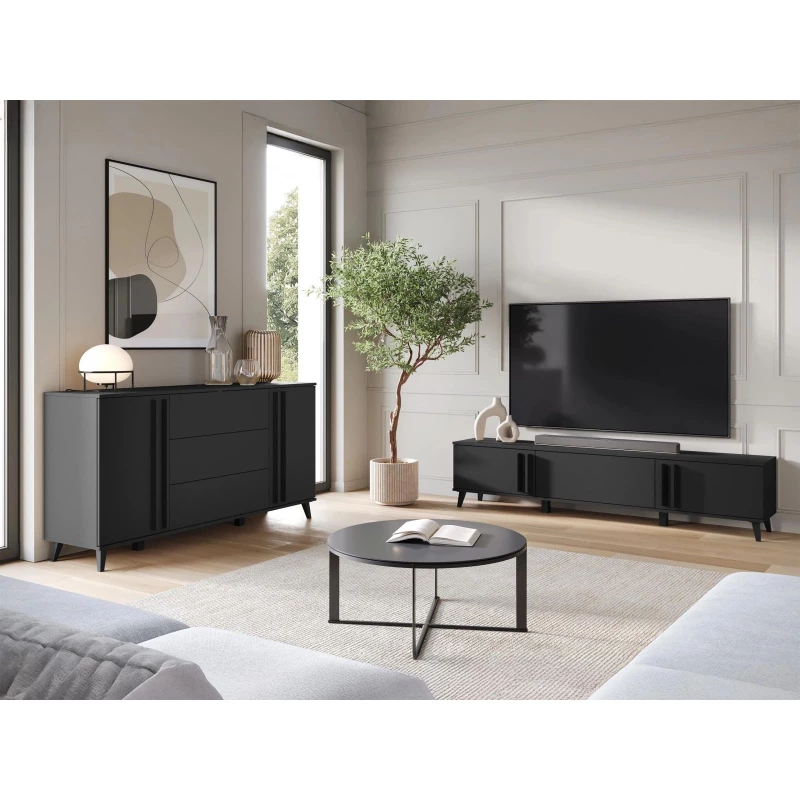 Nábytek do obývacího pokoje POULSBO 3 - černý grafitový