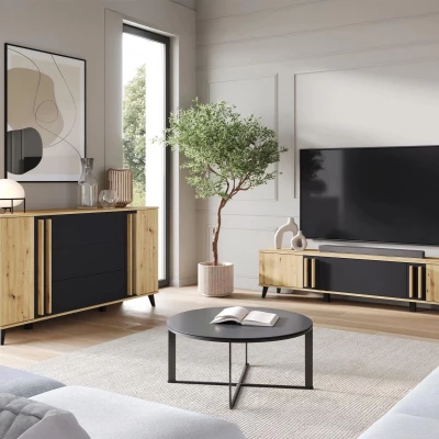 Nábytek do obývacího pokoje POULSBO 3 - dub artisan / černý grafitový