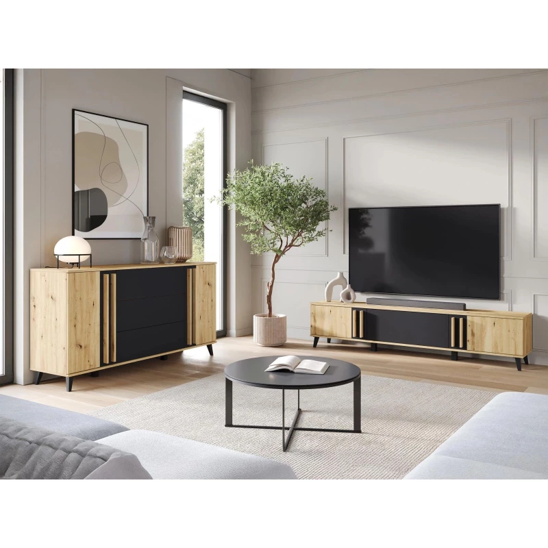 Nábytek do obývacího pokoje POULSBO 3 - dub artisan / černý grafitový