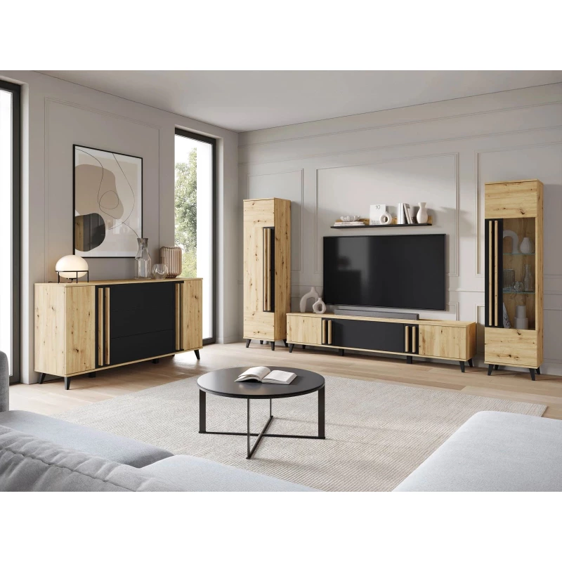 Sestava do obývacího pokoje POULSBO 4 - dub artisan / černá grafitová